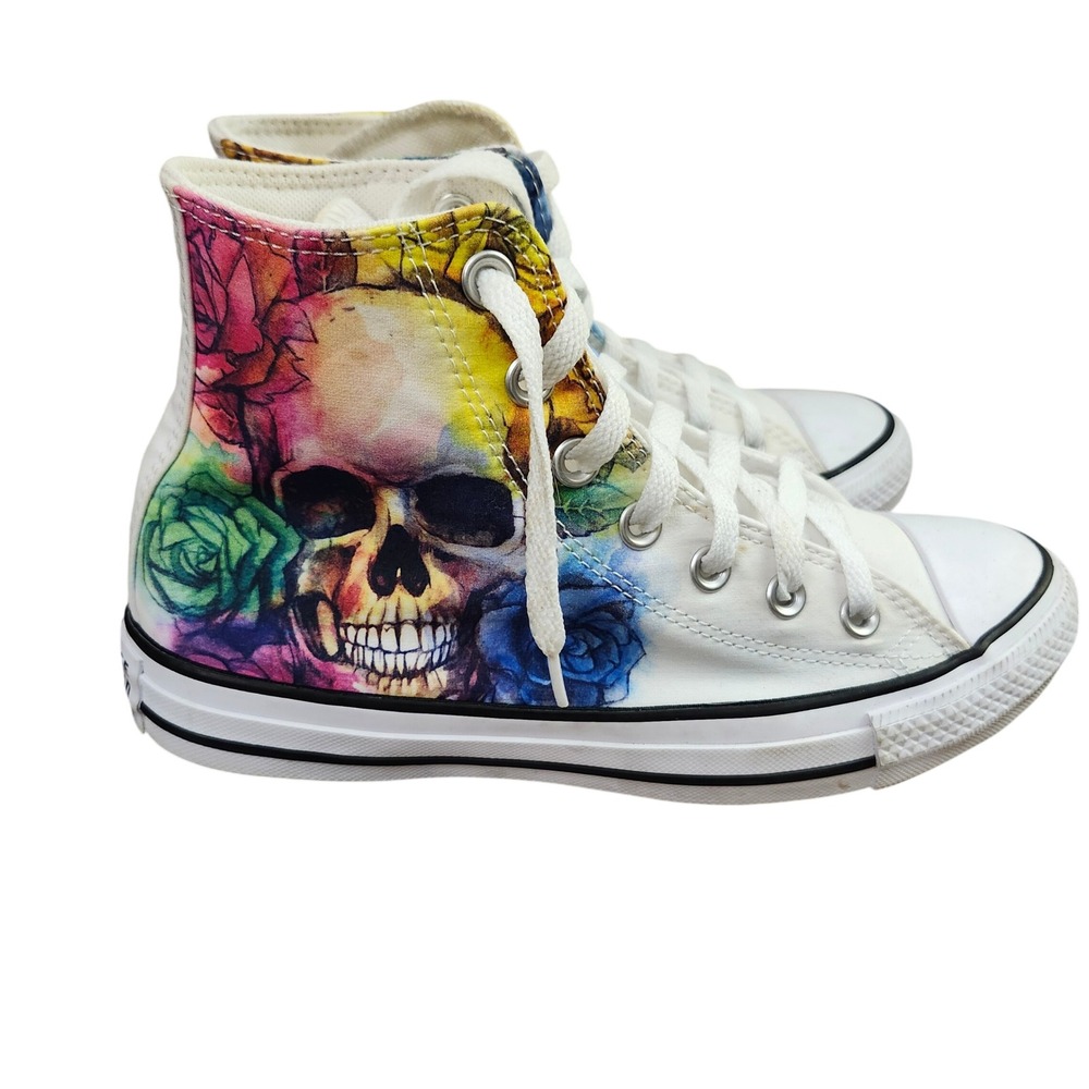 Converse Chuck Taylor All Star Skull Floral Watercolor High Top Mens 5 Womens 7 - Picture 2 of 12